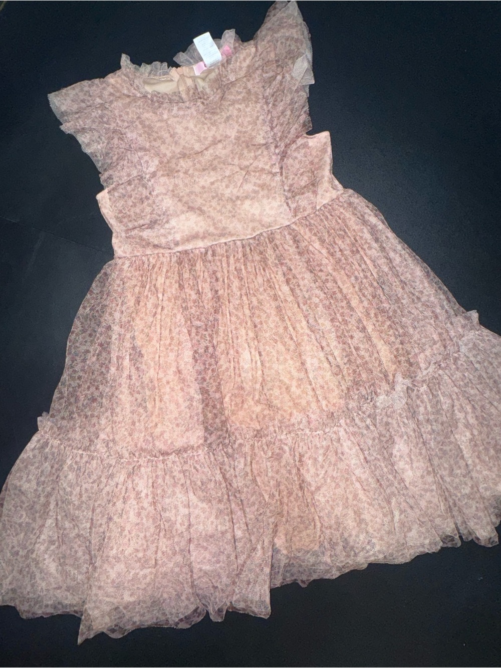 Girls' Dusty Pink Floral Ruffle Tiered Dress